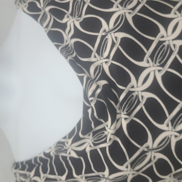 Michael Kors Dress black white Chain Maile Print midi long sleeve Stretchy Small - Picture 6 of 6